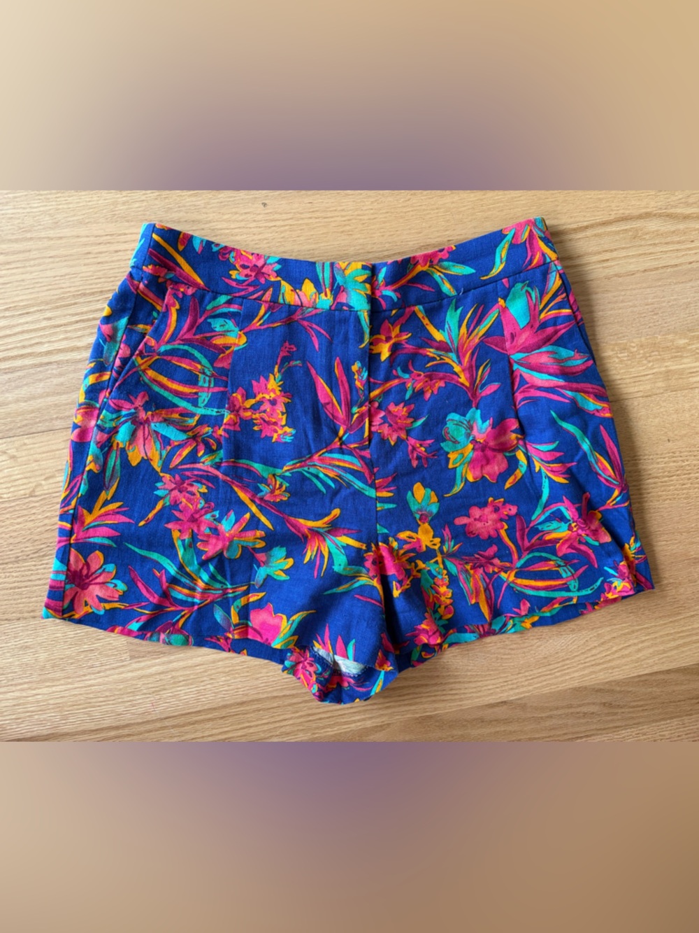 J. Crew Blue Tropical Print High-Waist linen Shorts